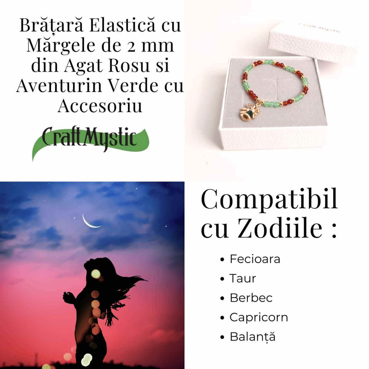 Bratara Agat Rosu si Aventurin Verde, Accesoriu Mixt – Echilibru si Noroc
