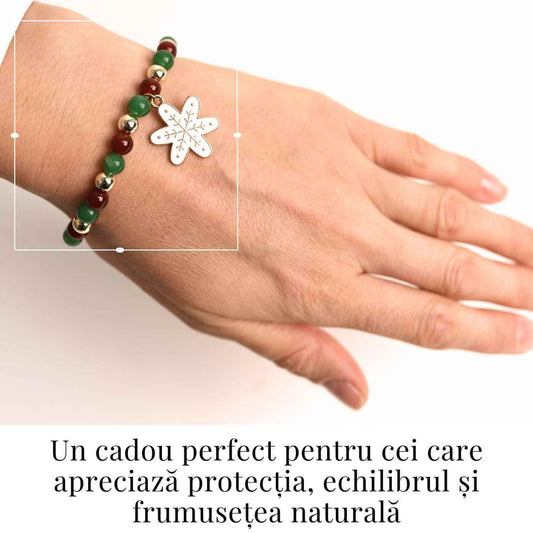 Bratara Agat rosu si aventurin verde 4mm cu accesoriu mixt - echilibru si noroc