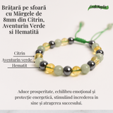 Bratara Ajustabila cu Citrin, Aventurin Verde si Hematit - Echilibru si Prosperitate