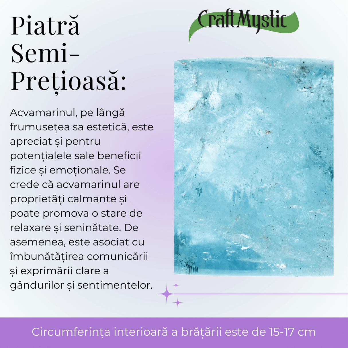 Bratara ajustabila cu Acvamarin natural pe sfoara, pentru calm si echilibru