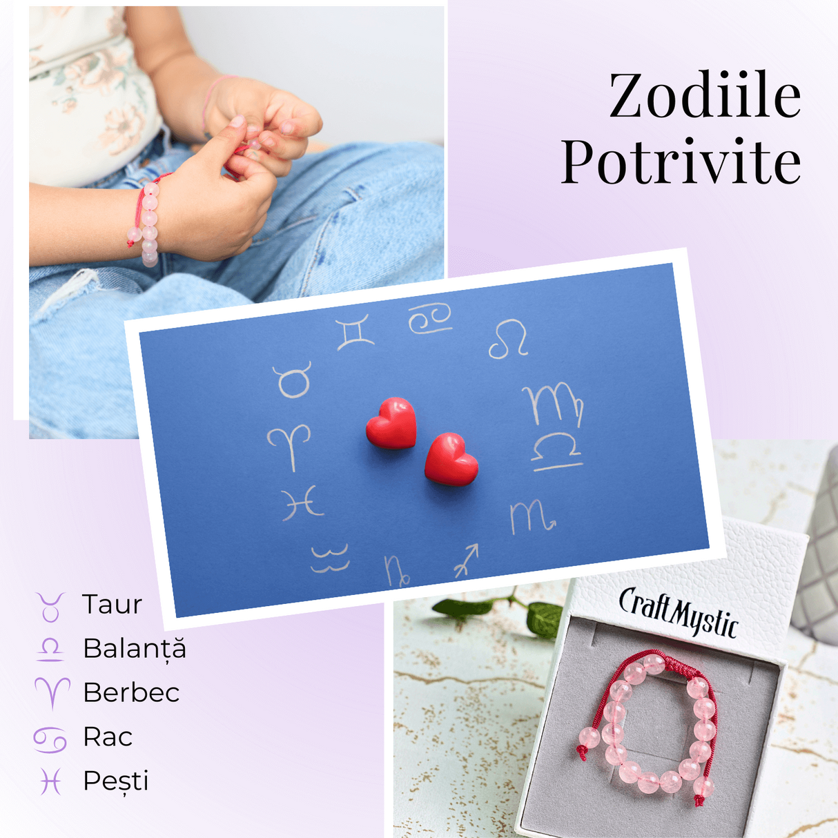 Bratara Cuart Roz 8mm pentru Copii, ajustabila – Echilibru și Afecțiune