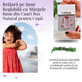 Bratara Cuart Roz 8mm pentru Copii, ajustabila – Echilibru și Afecțiune