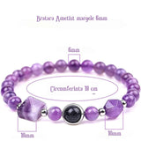 Bratara Elastica cu margele Ametist de 6mm si Farmecul Sistemului Solar - Bratara Handmade  pentru Femei