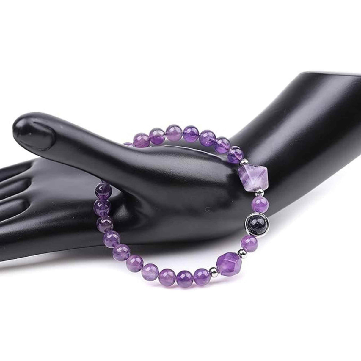 Bratara Elastica cu margele Ametist de 6mm si Farmecul Sistemului Solar - Bratara Handmade  pentru Femei