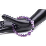 Bratara Elastica cu margele Ametist de 6mm si Farmecul Sistemului Solar - Bratara Handmade  pentru Femei