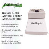 Bratara argintie cu piatra naturala in forma libera cluster Ametist - Pentru Claritate si Relaxare