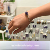 Bratara argintie cu piatra naturala in forma libera cluster Ametist - Pentru Claritate si Relaxare