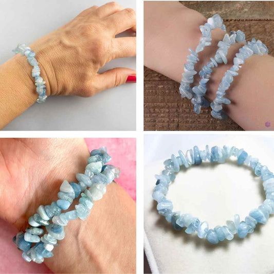 Bratara din pietricele naturale Acvamarin -  Bijuterie cu snur elastic