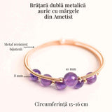 Bratara dubla metalica aurie cu ametist natural pentru calm si claritate mentala