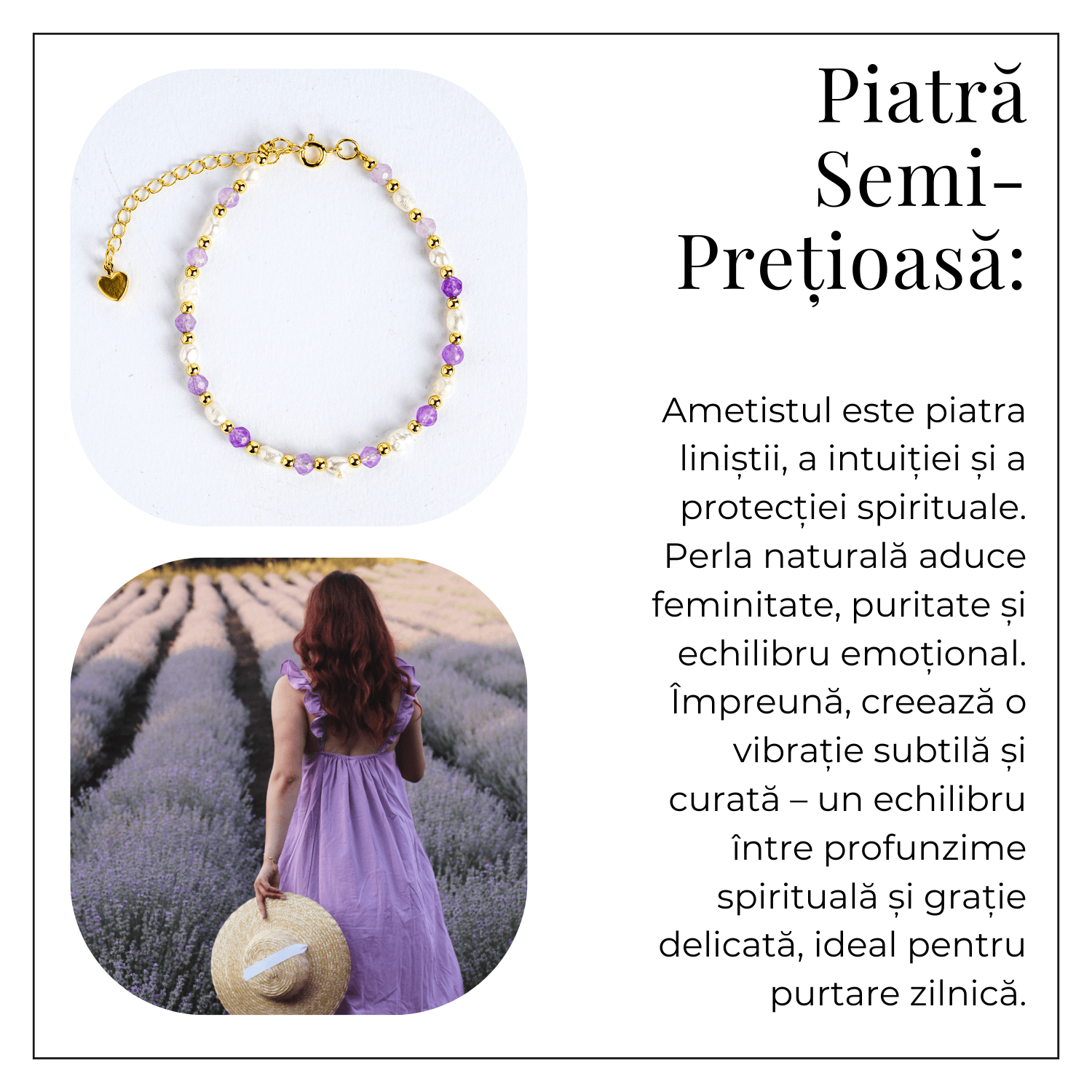 Bratara spirituala cu ametist 4mm si perle – Rafinament purtat zilnic