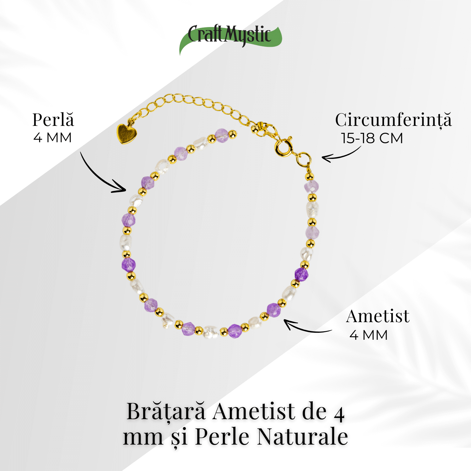 Bratara spirituala cu ametist 4mm si perle – Rafinament purtat zilnic
