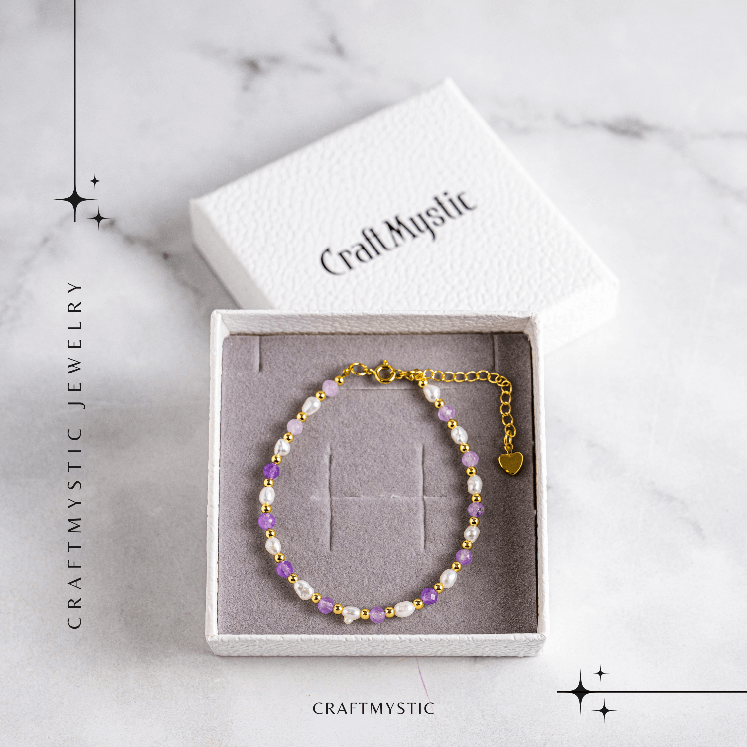 Bratara spirituala cu ametist 4mm si perle – Rafinament purtat zilnic