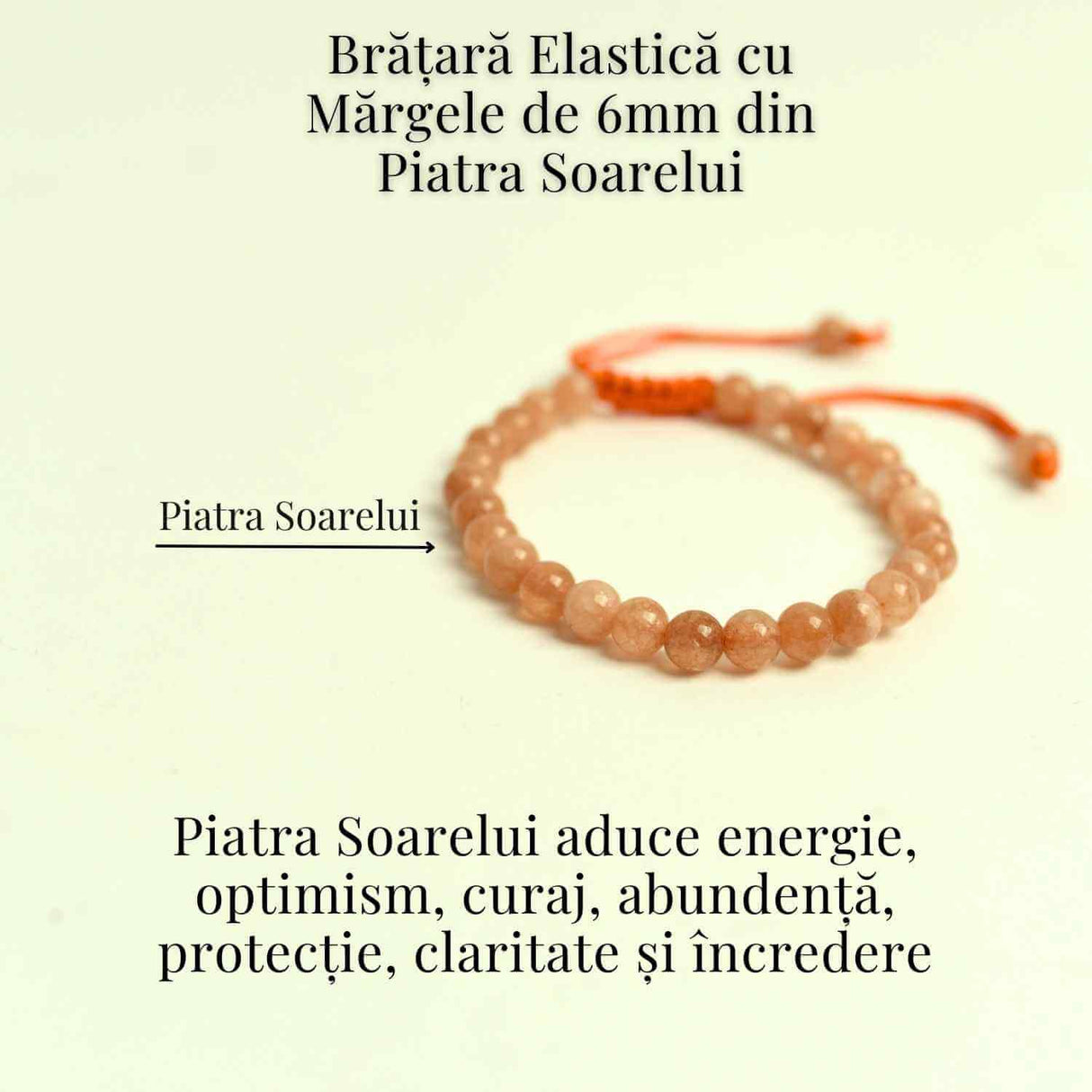 Bratara cu piatra soarelui 6mm ajustabila – Incredere si Energie