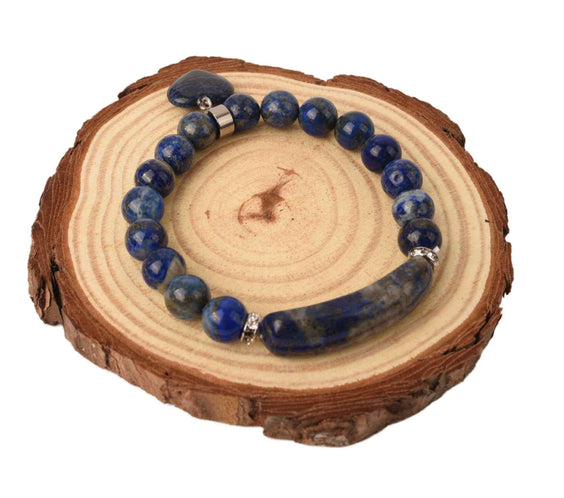 Bratara cu pietre semipretioase margele 8mm ochi de Lapis Lazuli natural cu pigment culoare: Calmarea stresului si a anxietatii