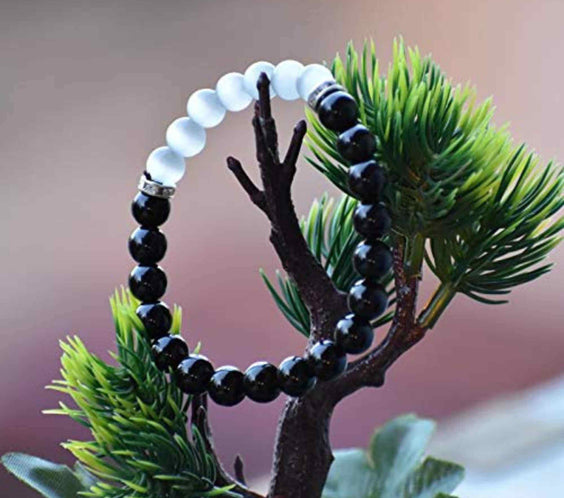 Bratara cu margele 8mm din cristale naturale Obsidian negru si selenit pentru dragoste