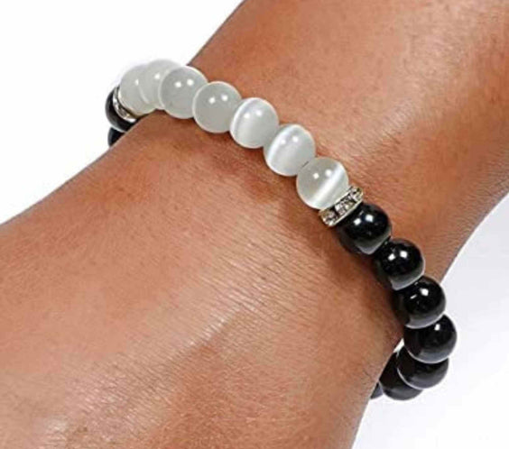 Bratara cu margele 8mm din cristale naturale Obsidian negru si selenit pentru dragoste
