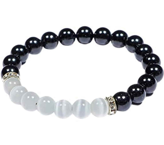 Bratara cu margele 8mm din cristale naturale Obsidian negru si selenit pentru dragoste