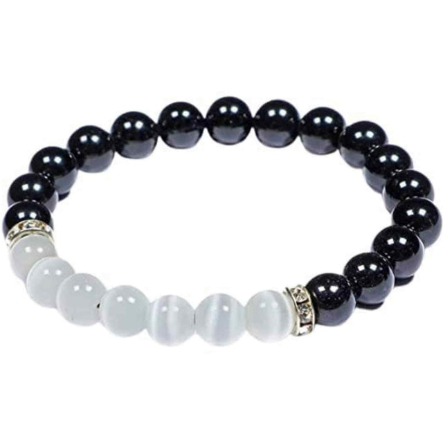 Bratara cu margele 8mm din cristale naturale Obsidian negru si selenit pentru dragoste