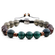 Bratara de cristal cu margele 8mm cu malachit, pirit, piatra de sange si piatra de granat - Bratari spirituale si chakre pentru femei si barbati pentru noroc si noroc