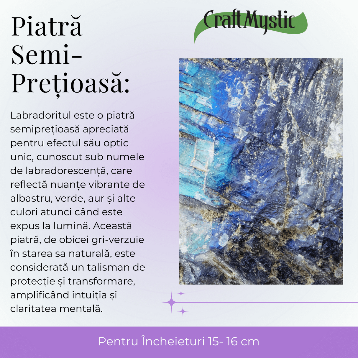 Bratara din Labradorit cu piatra 3.5-4 cm aurie pentru Protectie energetica