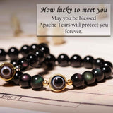 Bratara din obsidian negru si ochi natural de agat - bratara feng shui pentru protectie si noroc