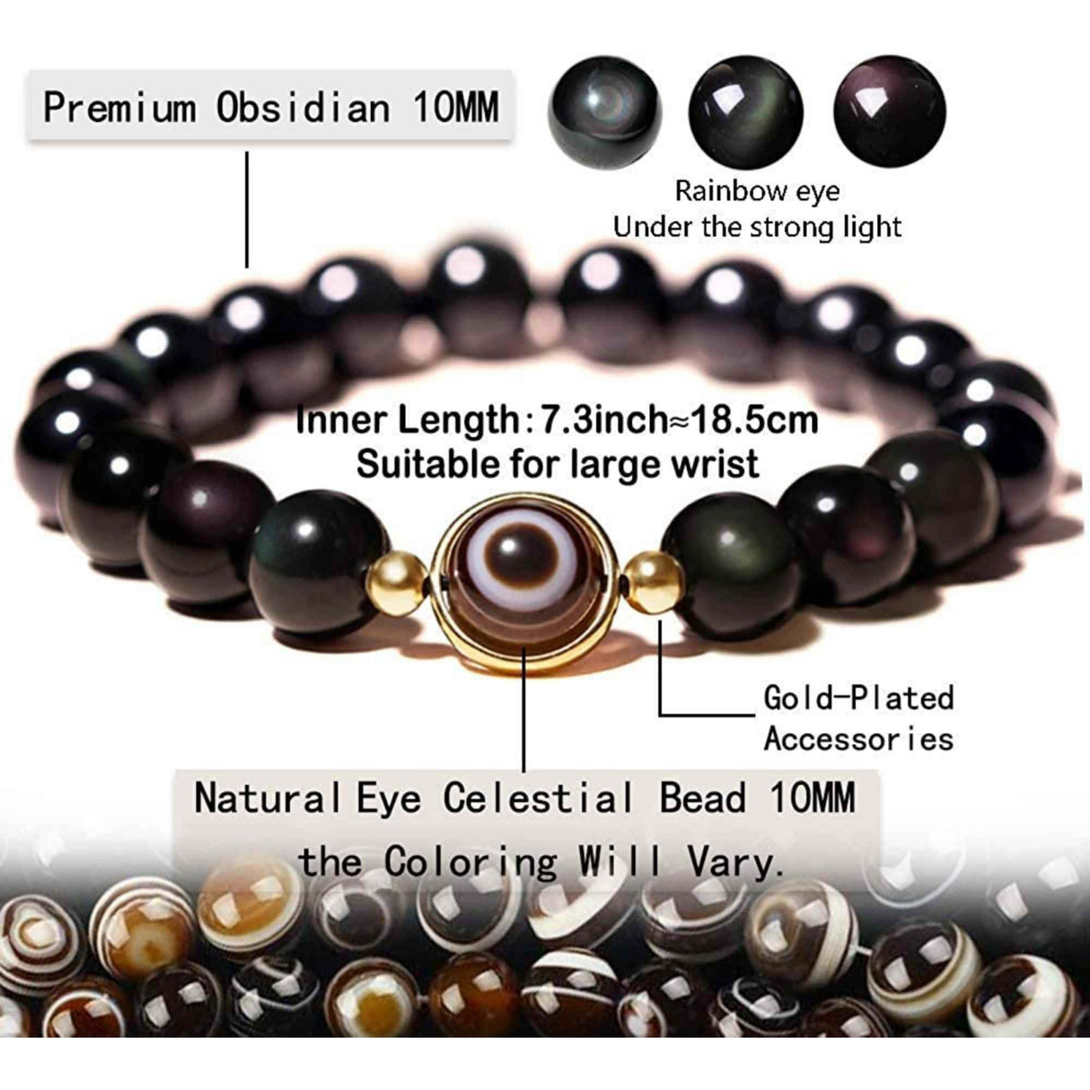 Bratara din obsidian negru si ochi natural de agat - bratara feng shui pentru protectie si noroc