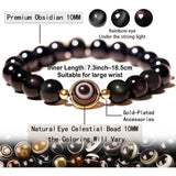 Bratara din obsidian negru si ochi natural de agat - bratara feng shui pentru protectie si noroc