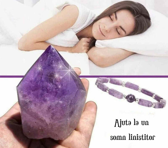 Bratara deosebita cu ametist natural 8mm - Elastica ajustabila cu pietre semipretioase violete