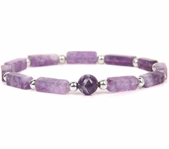 Bratara deosebita cu ametist natural 8mm - Elastica ajustabila cu pietre semipretioase violete