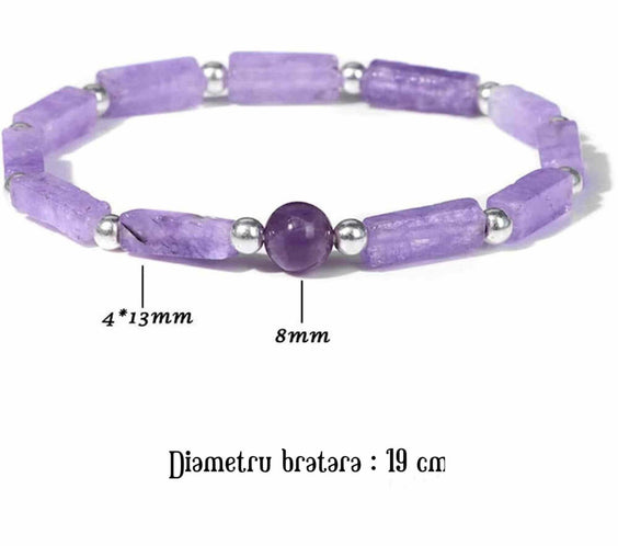 Bratara deosebita cu ametist natural 8mm - Elastica ajustabila cu pietre semipretioase violete