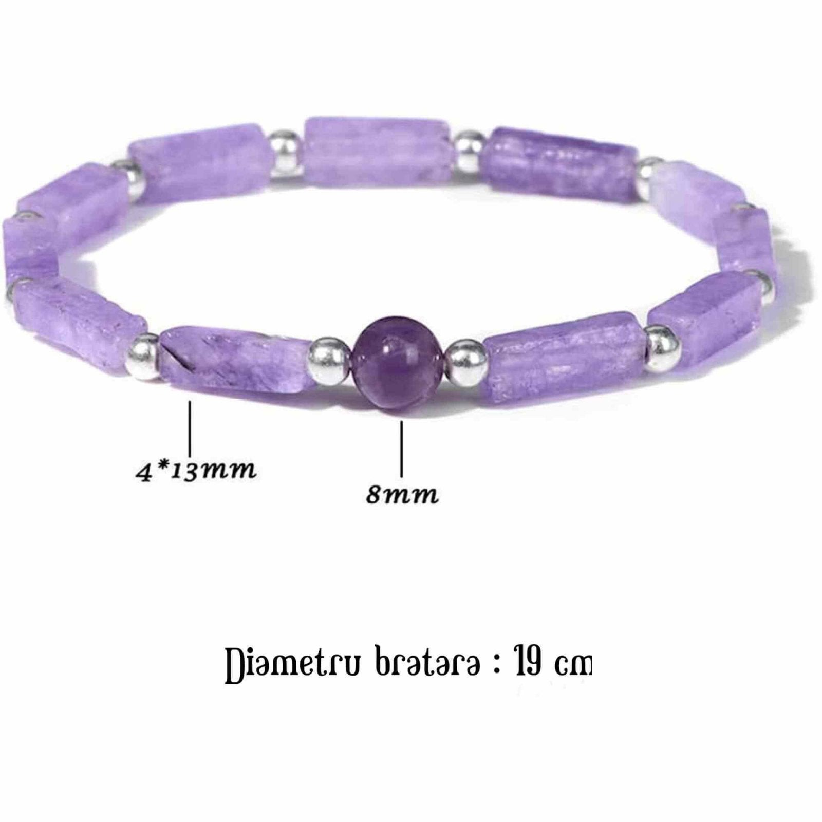 Bratara deosebita cu ametist natural 8mm - Elastica ajustabila cu pietre semipretioase violete