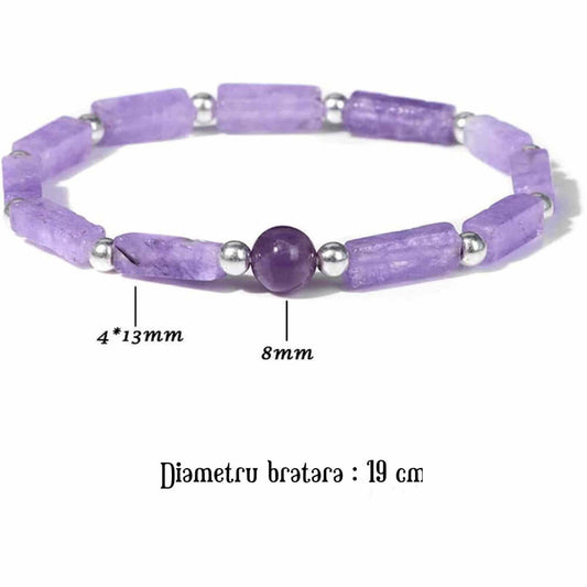 Bratara deosebita cu ametist natural 8mm - Elastica ajustabila cu pietre semipretioase violete