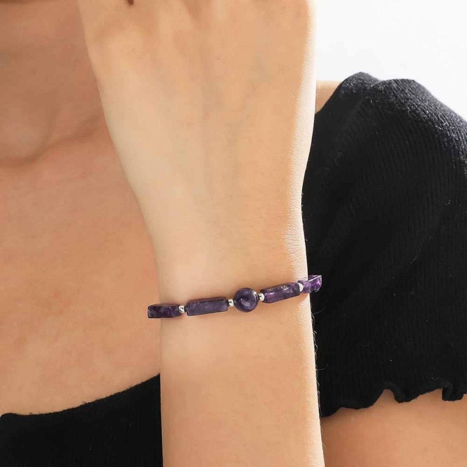 Bratara deosebita cu ametist natural 8mm - Elastica ajustabila cu pietre semipretioase violete