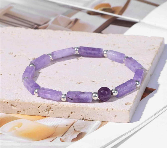 Bratara deosebita cu ametist natural 8mm - Elastica ajustabila cu pietre semipretioase violete