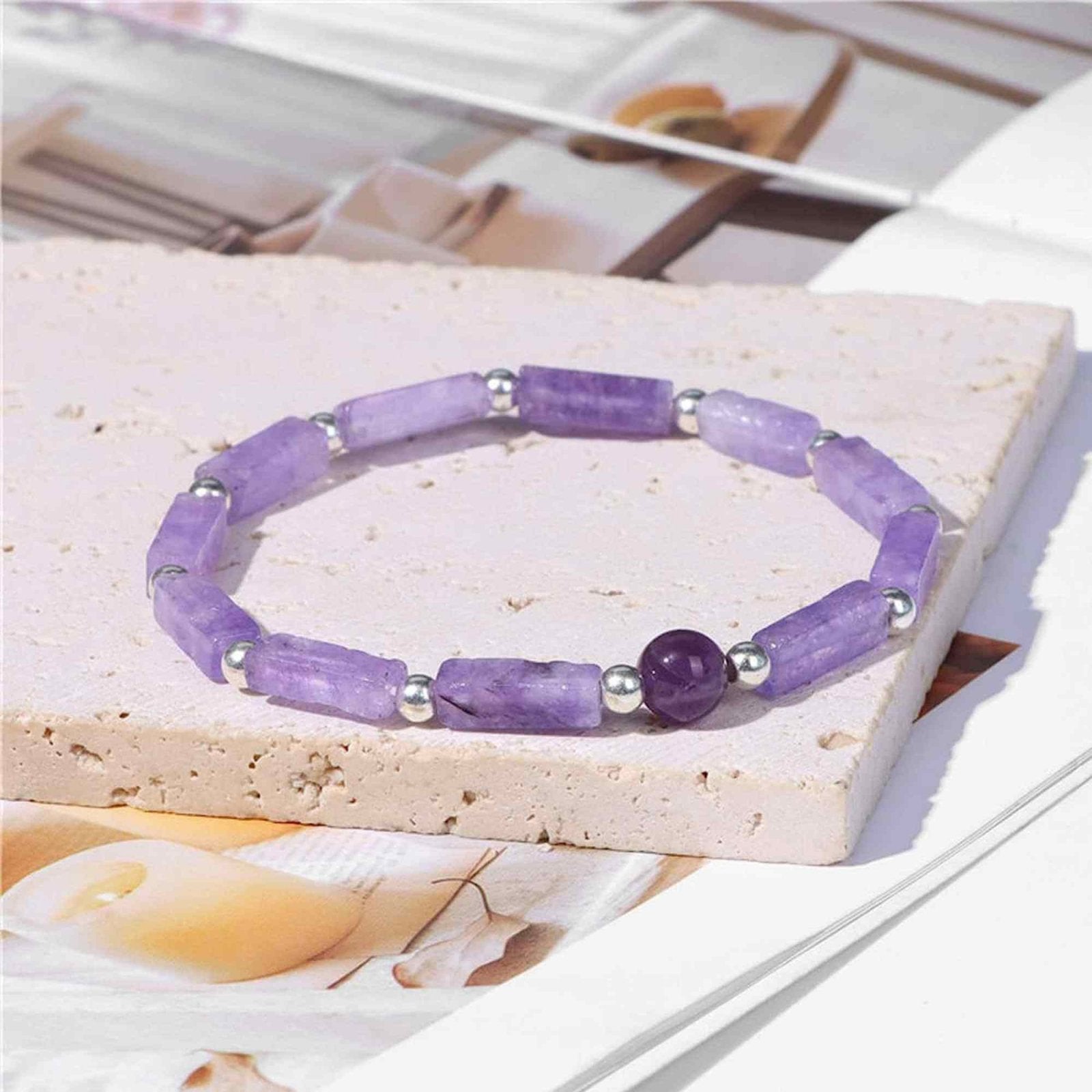 Bratara deosebita cu ametist natural 8mm - Elastica ajustabila cu pietre semipretioase violete