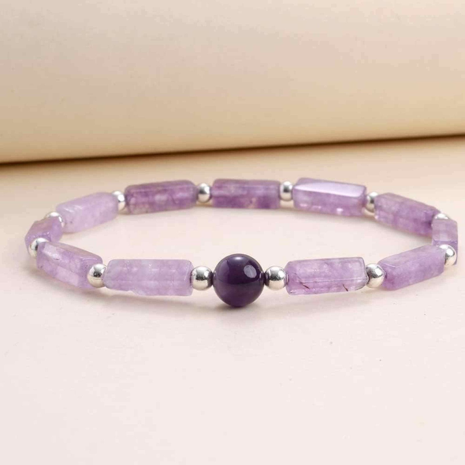 Bratara deosebita cu ametist natural 8mm - Elastica ajustabila cu pietre semipretioase violete