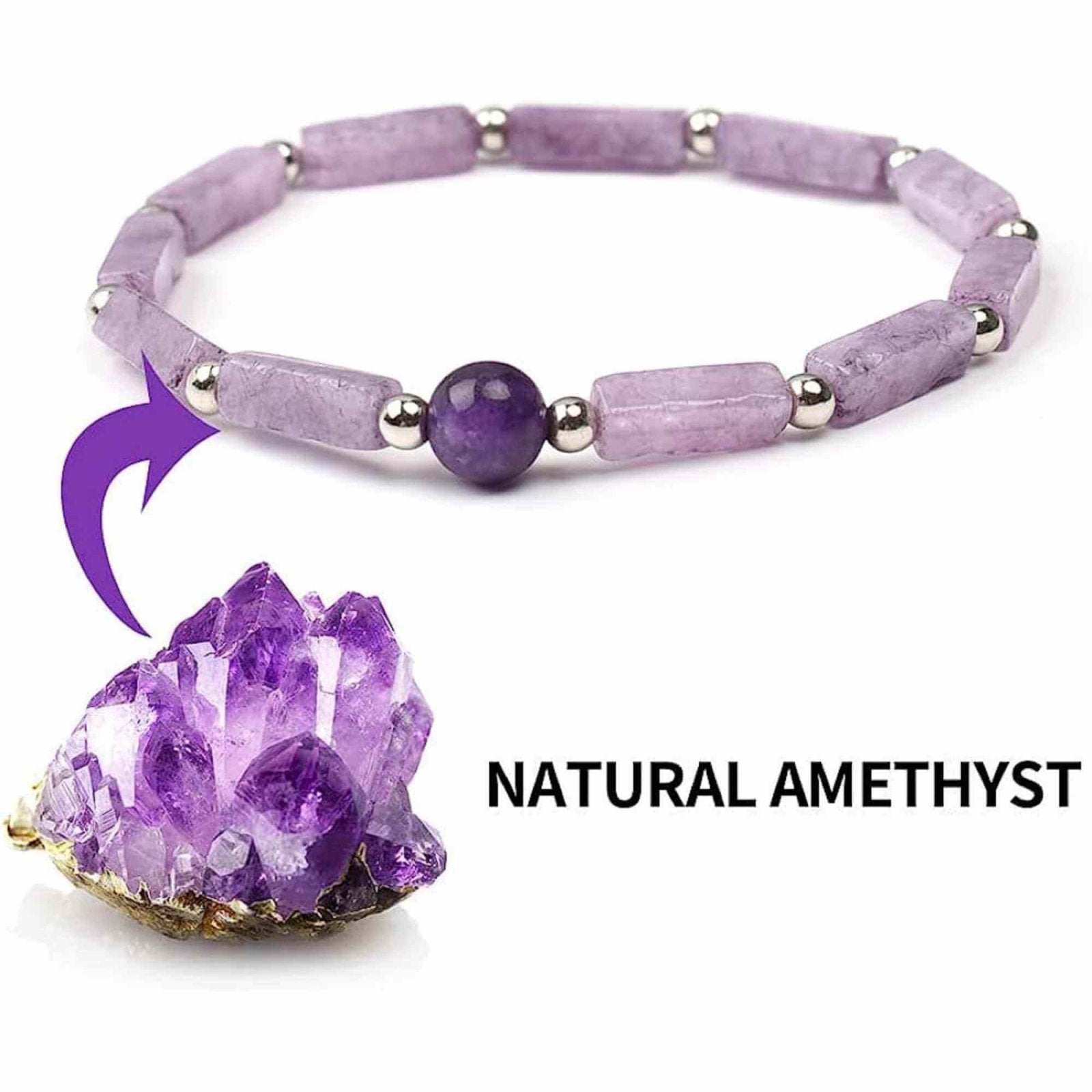 Bratara deosebita cu ametist natural 8mm - Elastica ajustabila cu pietre semipretioase violete
