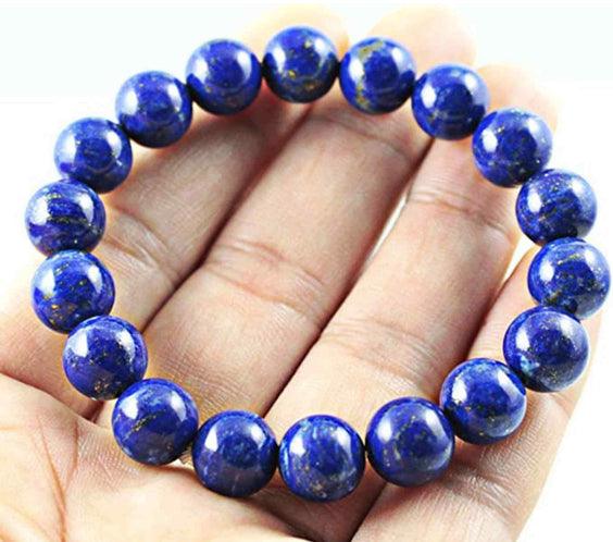 Bratara din pietre semipretioase 8mm Lapis Lazuli cu pigment culoare lucrata manual - Bratara stretch cu margele
