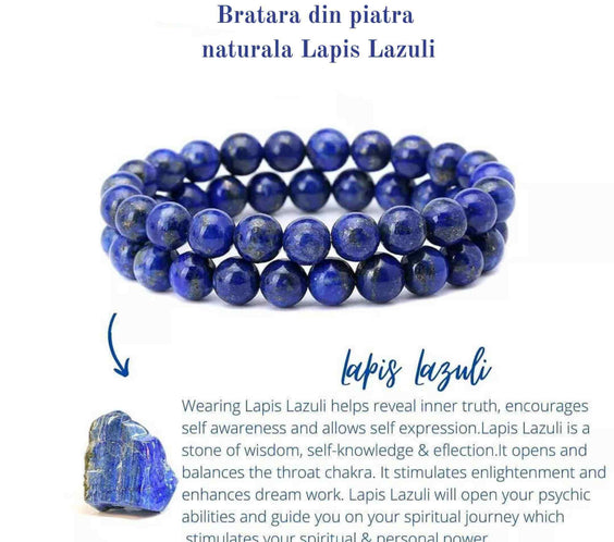 Bratara din pietre semipretioase 8mm Lapis Lazuli cu pigment culoare lucrata manual - Bratara stretch cu margele