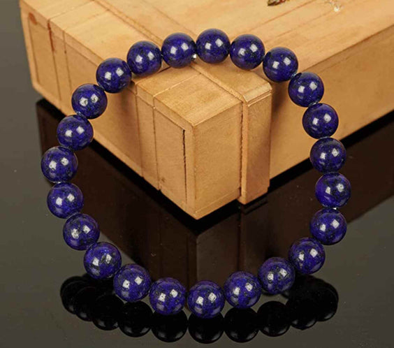 Bratara din pietre semipretioase 8mm Lapis Lazuli cu pigment culoare lucrata manual - Bratara stretch cu margele