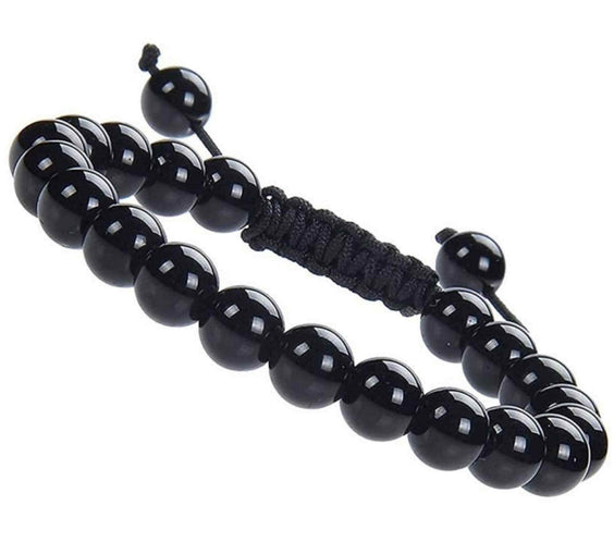 Bratara cu Margele de 8mm din Cristale Semipretioase Onyx Negru, Curea de Mana Reglabila pentru Incheietura Mainii, Eliminator de Energie Negativa