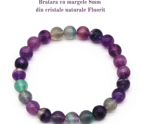 Bratara curcubeu din cristale semipretiose Fluorit 9mm Cadou bijuterii cristal chakra natural