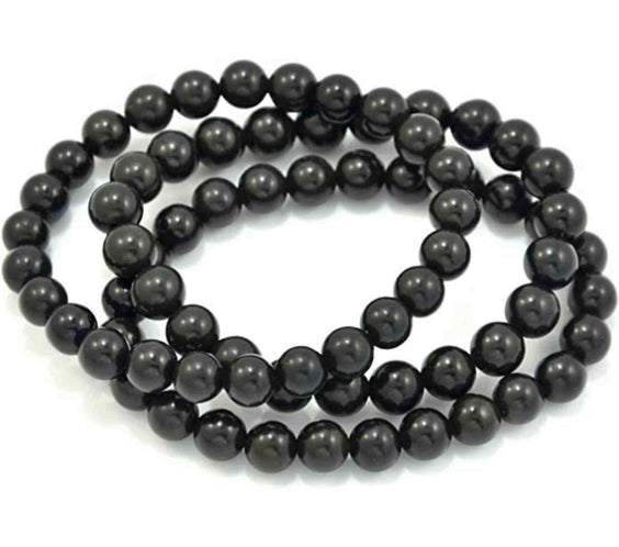 Bratara elastica cu margele de onix negru stralucitor natural de 6 mm - Adevar + Forta - Bratara unisex cu margele neagra de inalta calitate pentru barbati si femei - Dimensiune reglabila