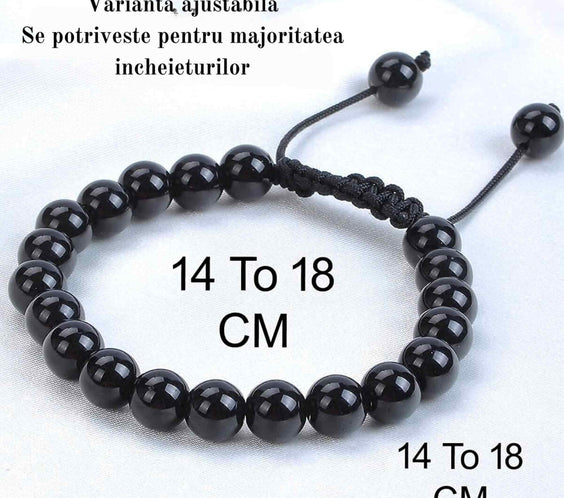 Bratara cu Margele de 8mm din Cristale Semipretioase Onyx Negru, Curea de Mana Reglabila pentru Incheietura Mainii, Eliminator de Energie Negativa