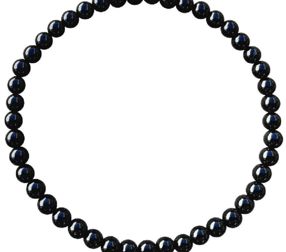 Bratara elastica cu margele de onix negru stralucitor natural de 6 mm - Adevar + Forta - Bratara unisex cu margele neagra de inalta calitate pentru barbati si femei - Dimensiune reglabila