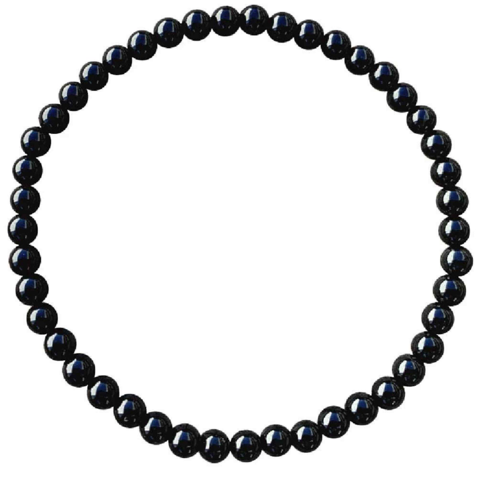 Bratara elastica cu margele de onix negru stralucitor natural de 6 mm - Adevar + Forta - Bratara unisex cu margele neagra de inalta calitate pentru barbati si femei - Dimensiune reglabila