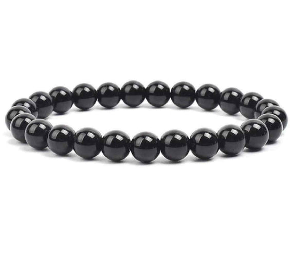 Bratara elastica cu margele de onix negru stralucitor natural de 6 mm - Adevar + Forta - Bratara unisex cu margele neagra de inalta calitate pentru barbati si femei - Dimensiune reglabila