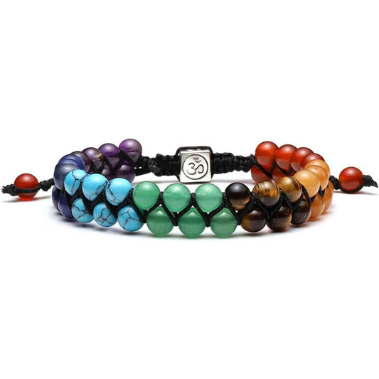 Bratara dubla 7 chakra cu pietre semipretioase de 6 mm – Bratara pentru meditatie