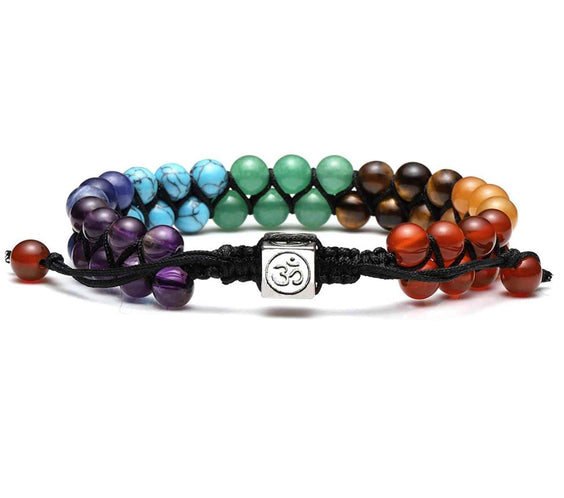 Bratara dubla 7 chakra cu pietre semipretioase naturale cu pigment de culoare de 6 mm – Bratara pentru meditatie