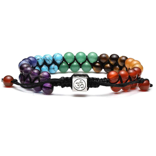 Bratara dubla 7 chakra cu pietre semipretioase naturale cu pigment de culoare de 6 mm – Bratara pentru meditatie